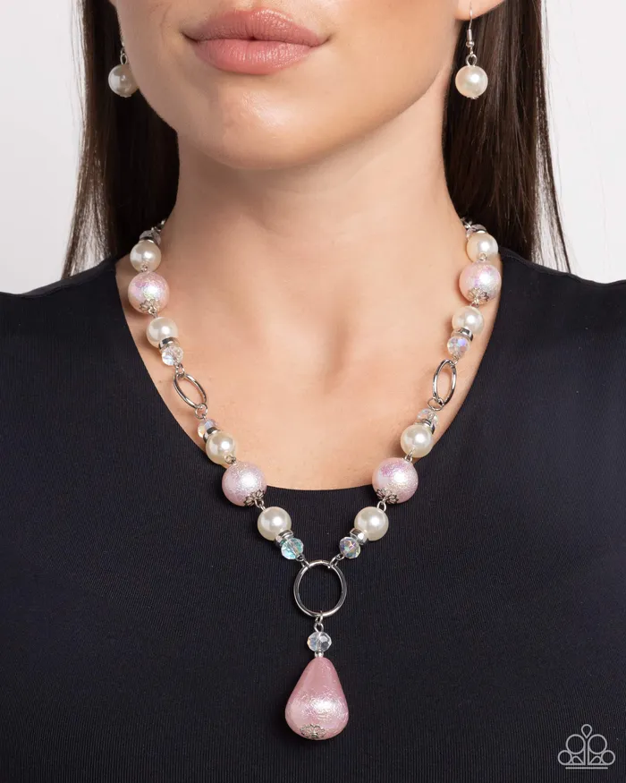 Foiled Fairy Tale Pink Iridescent Pearl Teardrop Necklace Paparazzi Paparazzi Accessories Necklaces