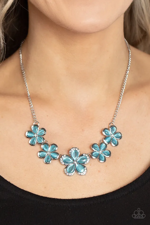 Garden Daydream Blue Cats Eye Stone Silver Flower Necklace Paparazzi Paparazzi Accessories Necklaces