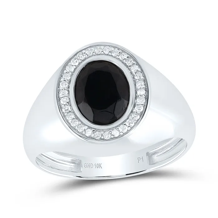 GND 16CtwDia P19X7 Mm Oval Onyx Black Mens Ring 372 grams Rings