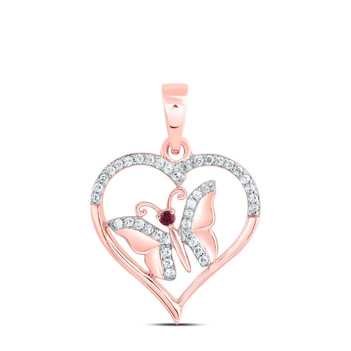 GND 10Kt Gold 110CtwDia Cn 13Mm RdRu Nat Gem Butterfly Heart Pendant Necklaces GND 10Kt Gold 110CtwDia Cn 13Mm RdRu Nat Gem Butterfly Heart Pendant Necklaces