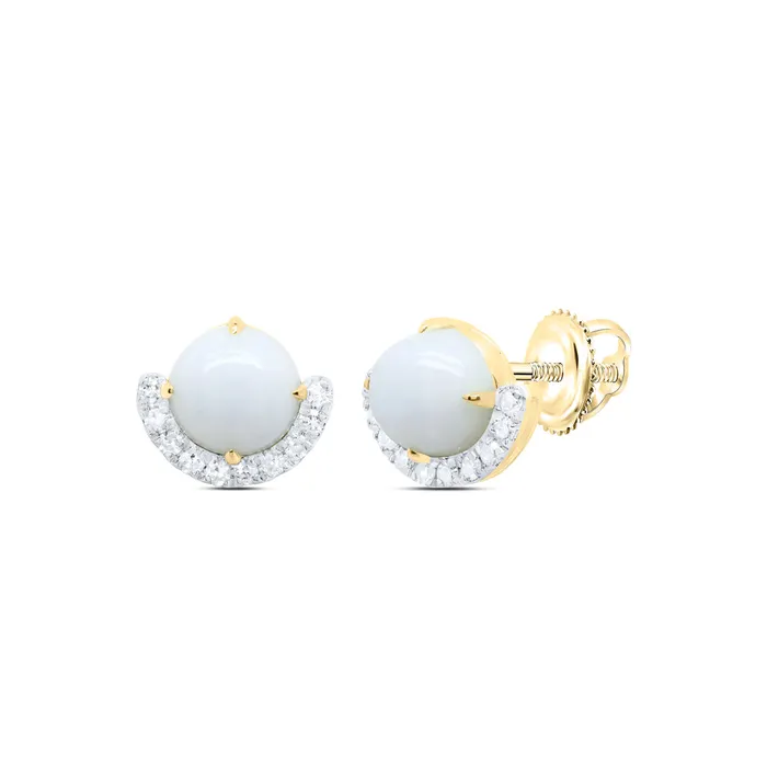 GND 10Kt Gold 16CtwDia Cn 6MmOpal Nat Gem Round Stud Earring Earrings
