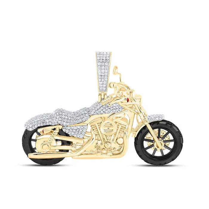 GND 10Kt Gold 2CtwDia Nk Bike Mens Charm Charm Necklaces