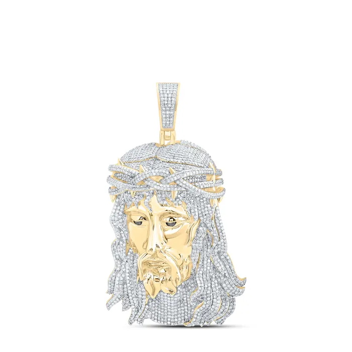GND Charm Necklaces 10Kt Gold 7 14CtwDia Nk Jesus Face Mens Charm