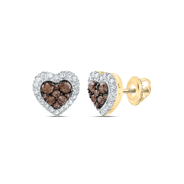 GND Earrings 12CtwNat Dia Cn Cognac Natural Heart Stud Earring