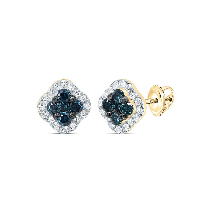 GND Earrings 13CtwDia P1 Gift Blue Diamond Clover Stud Earring