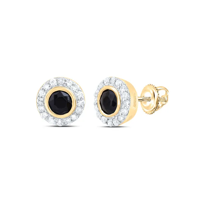GND Earrings 10Kt Gold 110CtwDia Nk 28 Mm Round Onyx Black Earring