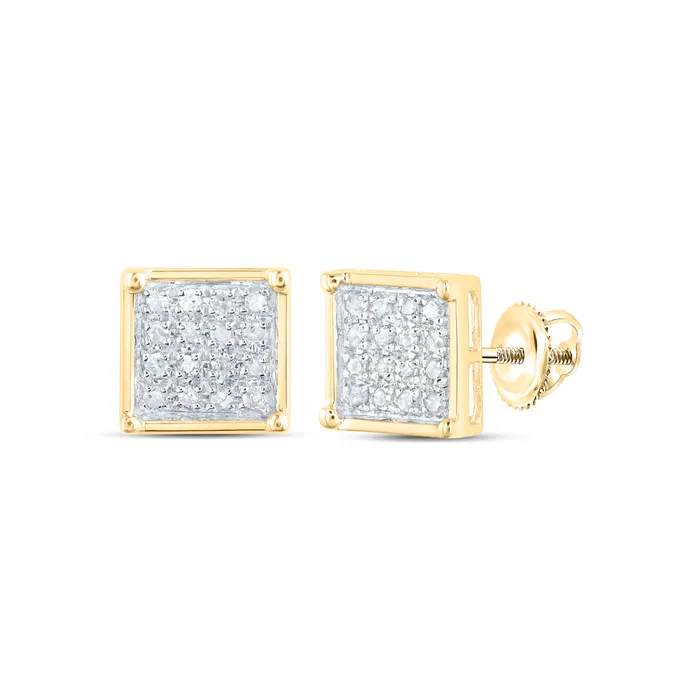 GND Earrings 10Kt Yellow Gold Womens Round Diamond Square Cluster Earrings 110 Cttw 097 grams GND Earrings 10Kt Yellow Gold Womens Round Diamond Square Cluster Earrings 110 Cttw 097 grams
