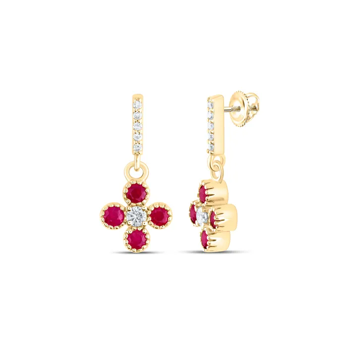 GND Earrings 14Kt Gold 18CtwDia Ana M 38Ct RdRu Nat Gem Clover Dangling Earring GND Earrings 14Kt Gold 18CtwDia Ana M 38Ct RdRu Nat Gem Clover Dangling Earring