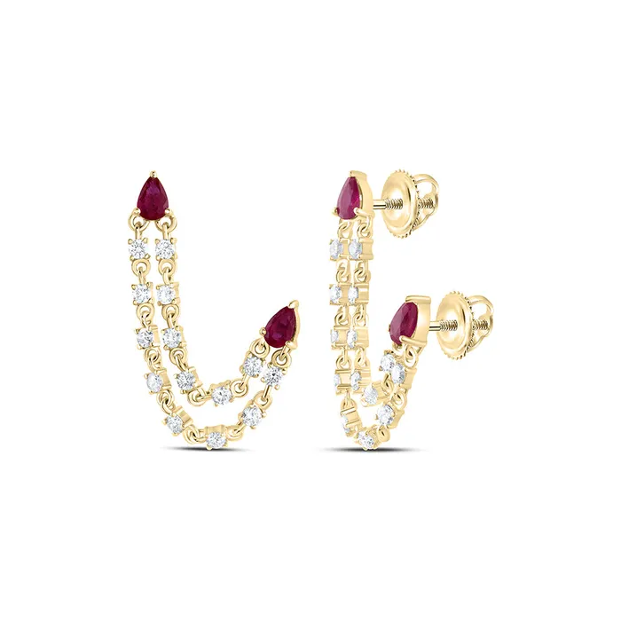 GND Earrings 14Kt Gold 58CtwDia Ana M 4X3Mm PsRu Nat Gem Dangling Earring