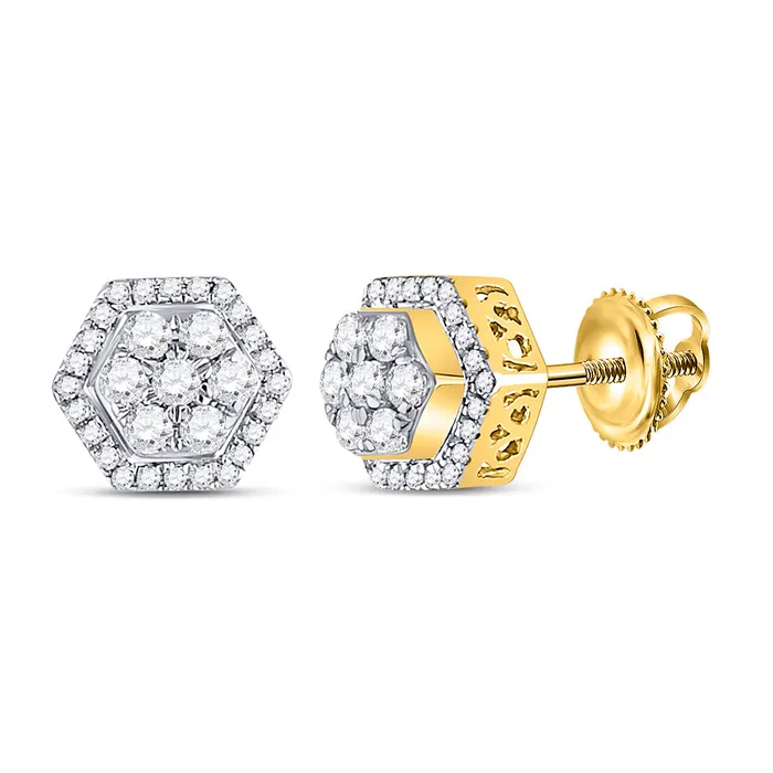 GND Earrings Gold Hexagon Cluster Earrings 12 Cttw Round Natural Diamond Mens 245 grams GND Earrings Gold Hexagon Cluster Earrings 12 Cttw Round Natural Diamond Mens 245 grams