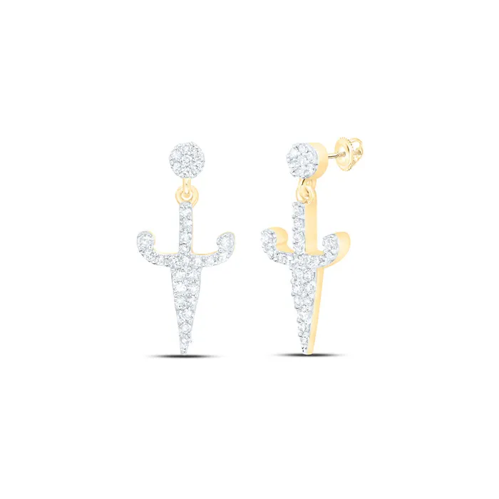 GND Gold Dagger Dangle Earrings 15 Cttw Round Natural Diamond Womens 133 grams Earrings GND Gold Dagger Dangle Earrings 15 Cttw Round Natural Diamond Womens 133 grams Earrings