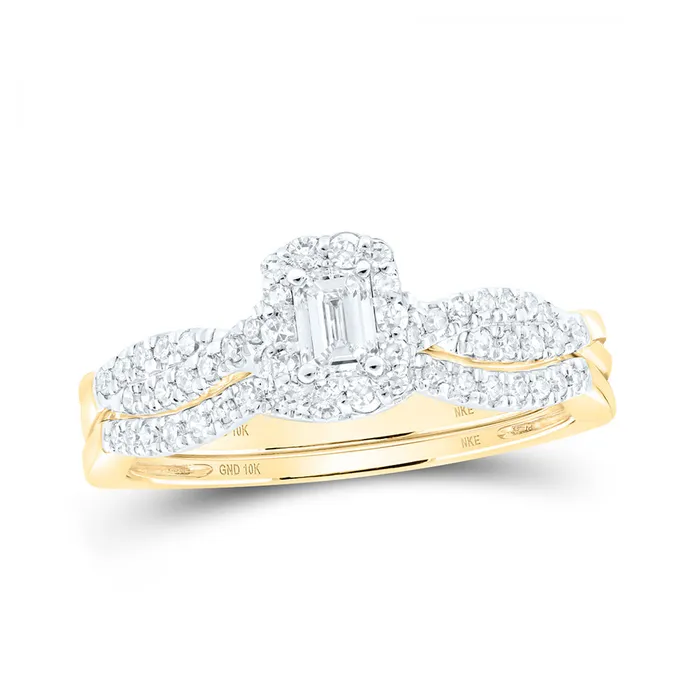 GND Gold Halo Bridal Wedding Ring Band Set 12 Cttw Emerald Natural Diamond Womens 297 grams Rings GND Gold Halo Bridal Wedding Ring Band Set 12 Cttw Emerald Natural Diamond Womens 297 grams Rings