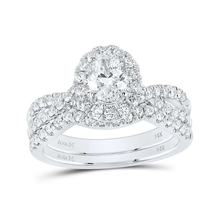 GND Gold Halo Halo Bridal Wedding Ring Band Set 112 Cttw Oval Natural Diamond Womens 45 grams Rings GND Gold Halo Halo Bridal Wedding Ring Band Set 112 Cttw Oval Natural Diamond Womens 45 grams Rings