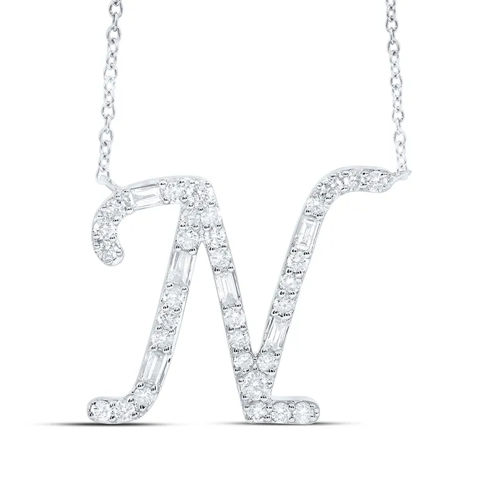 GND Necklaces 10Kt Gold 14CtwDia Cn Initial N Fashion Baguette Necklace 18 Inch GND Necklaces 10Kt Gold 14CtwDia Cn Initial N Fashion Baguette Necklace 18 Inch