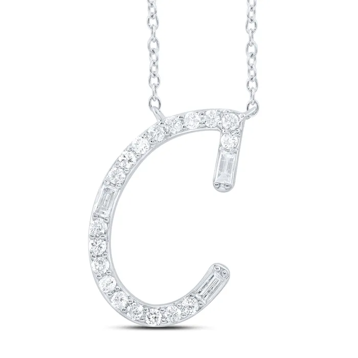GND Necklaces 10Kt Gold 15CtwDia Cn Initial C Fashion Baguette Necklace 18 Inch GND Necklaces 10Kt Gold 15CtwDia Cn Initial C Fashion Baguette Necklace 18 Inch
