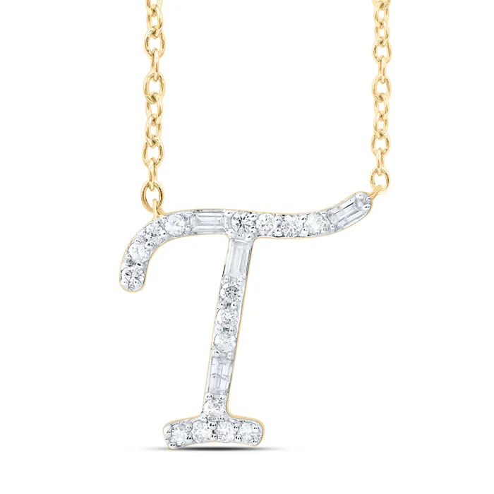 GND Necklaces 10Kt Gold 15CtwDia Cn Initial T Fashion Baguette Necklace 18 Inch GND Necklaces 10Kt Gold 15CtwDia Cn Initial T Fashion Baguette Necklace 18 Inch