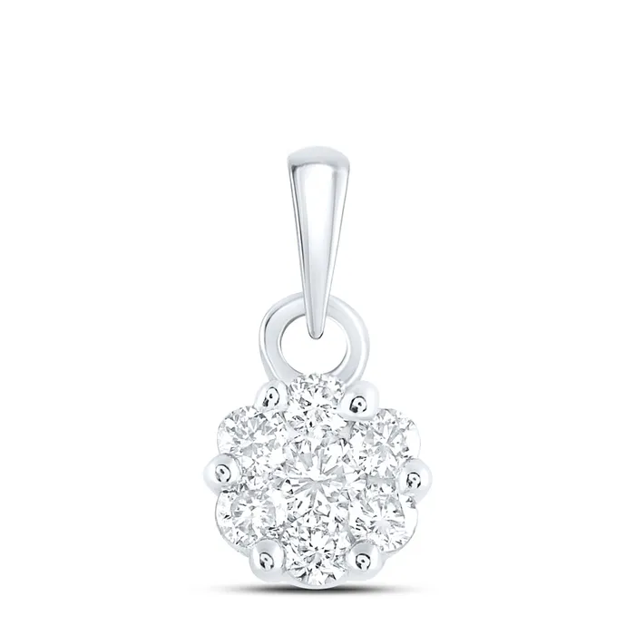 GND Necklaces 10Kt White Gold 14CtwDia Nk Flower Fashion Pendant 09 grams GND Necklaces 10Kt White Gold 14CtwDia Nk Flower Fashion Pendant 09 grams