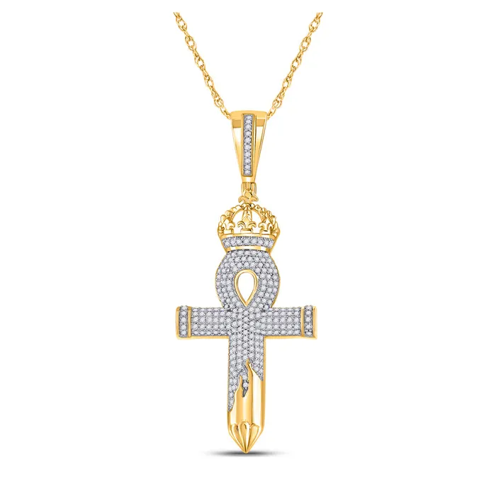 GND Necklaces Gold Ankh Nail Cross Charm Pendant 12 Cttw Round Natural Diamond Mens 48 grams GND Necklaces Gold Ankh Nail Cross Charm Pendant 12 Cttw Round Natural Diamond Mens 48 grams