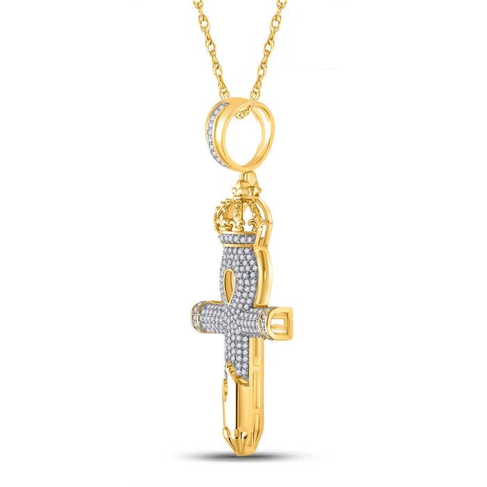GND Necklaces Gold Ankh Nail Cross Charm Pendant 12 Cttw Round Natural Diamond Mens 48 grams