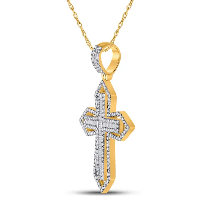 GND Necklaces Gold Cross Cross Charm Pendant 78 Cttw Baguette Natural Diamond Mens 779 grams