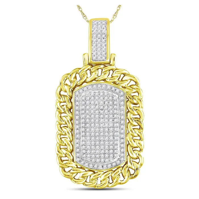GND Necklaces Gold Curb Link Dog Tag Charm Pendant 58 Cttw Round Natural Diamond Mens 683 grams