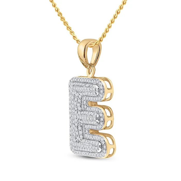 GND Necklaces Gold Initial E Letter Charm Pendant 58 Cttw Round Natural Diamond Mens 467 grams