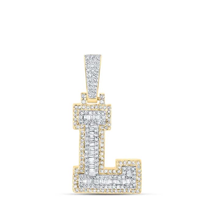GND Necklaces Gold L Initial Letter Charm Pendant 12 Cttw Baguette Natural Diamond Mens 445 grams GND Necklaces Gold L Initial Letter Charm Pendant 12 Cttw Baguette Natural Diamond Mens 445 grams