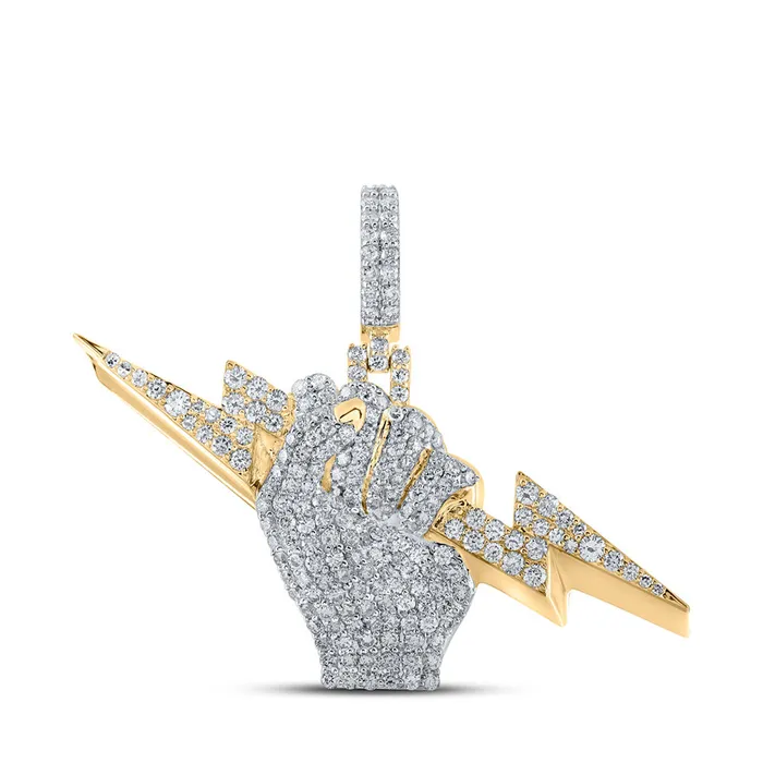 GND Necklaces Gold Lightning Bolt Fist Charm Pendant 238 Cttw Round Natural Diamond Mens 1097 grams GND Necklaces Gold Lightning Bolt Fist Charm Pendant 238 Cttw Round Natural Diamond Mens 1097 grams