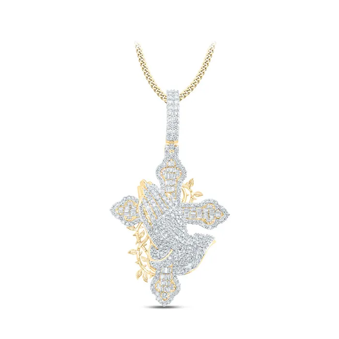 GND Necklaces Gold Prayer Hands Cross Charm Pendant 2 Cttw Round Natural Diamond Mens 931 grams GND Necklaces Gold Prayer Hands Cross Charm Pendant 2 Cttw Round Natural Diamond Mens 931 grams