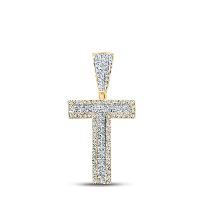 GND Necklaces Gold T Letter Charm Pendant 58 Cttw Round Natural Diamond Mens 276 grams