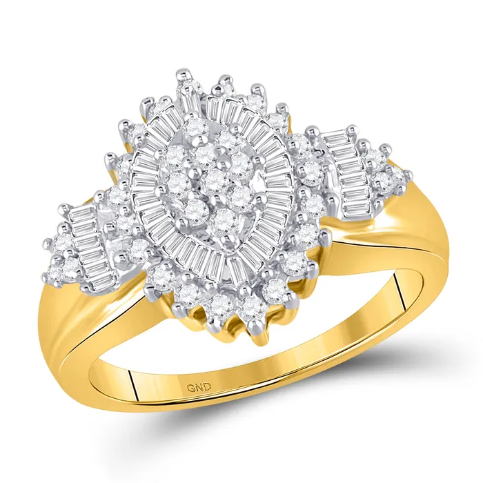 GND Rings 10Kt Yellow Gold Womens Round Baguette Diamond Oval Cluster Ring 12 Cttw 438 grams GND Rings 10Kt Yellow Gold Womens Round Baguette Diamond Oval Cluster Ring 12 Cttw 438 grams