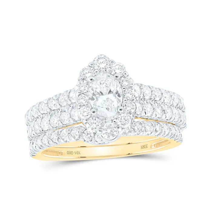 GND Rings Gold Halo Bridal Wedding Ring Band Set 112 Cttw Oval Natural Diamond Womens 46 grams GND Rings Gold Halo Bridal Wedding Ring Band Set 112 Cttw Oval Natural Diamond Womens 46 grams