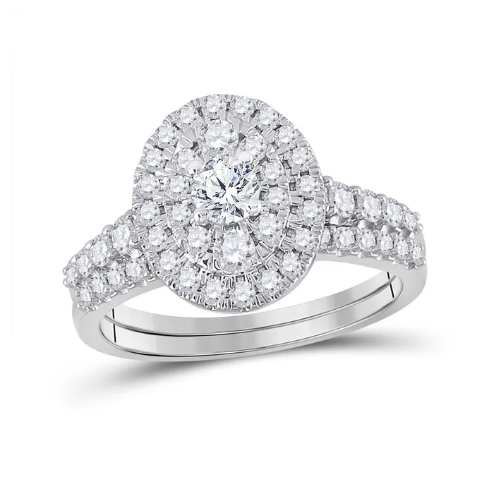 GND Rings Gold Halo Bridal Wedding Ring Band Set 1 Cttw Round Natural Diamond Womens 404 grams GND Rings Gold Halo Bridal Wedding Ring Band Set 1 Cttw Round Natural Diamond Womens 404 grams