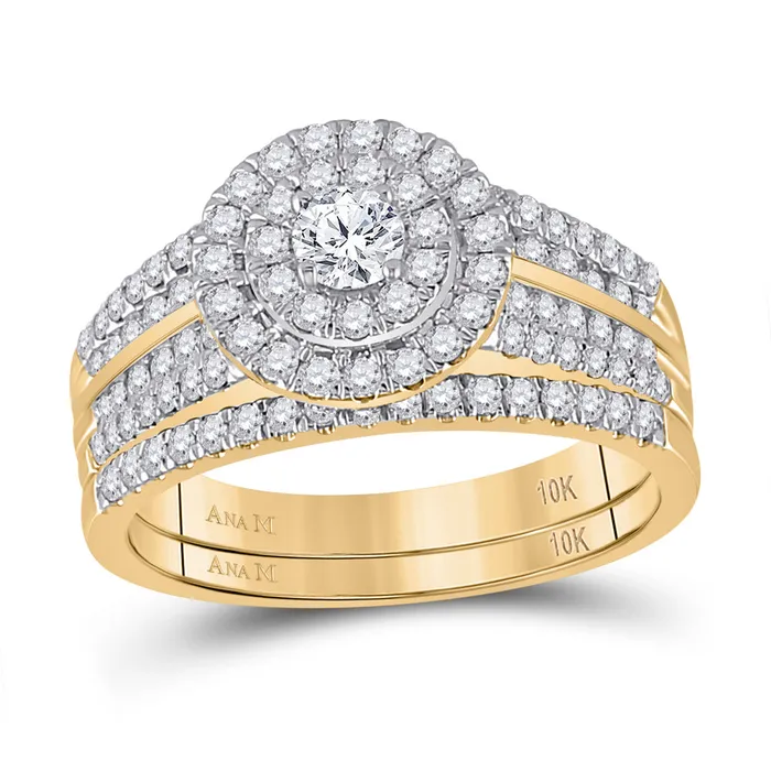GND Rings Gold Halo Bridal Wedding Ring Band Set 1 Cttw Round Natural Diamond Womens 44 grams GND Rings Gold Halo Bridal Wedding Ring Band Set 1 Cttw Round Natural Diamond Womens 44 grams
