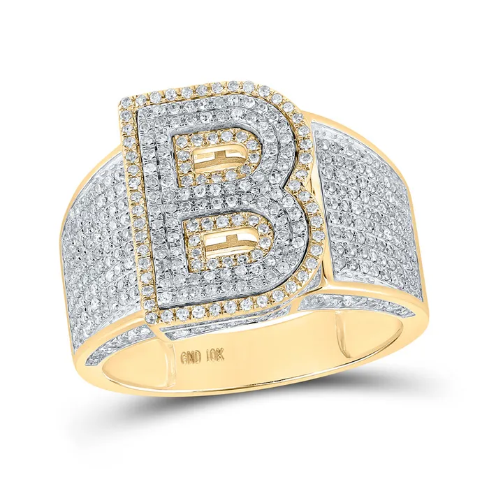 GND Rings Gold Initial B Letter Ring 115 Cttw Round Natural Diamond Mens 852 grams GND Rings Gold Initial B Letter Ring 115 Cttw Round Natural Diamond Mens 852 grams