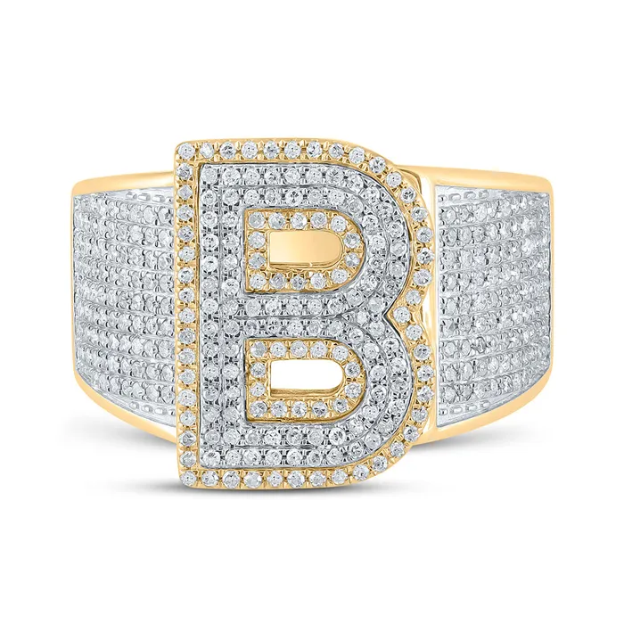 GND Rings Gold Initial B Letter Ring 115 Cttw Round Natural Diamond Mens 852 grams GND Rings Gold Initial B Letter Ring 115 Cttw Round Natural Diamond Mens 852 grams