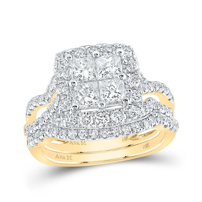 GND Rings Gold Square Bridal Wedding Ring Band Set 2 Cttw Princess Natural Diamond Womens 56 grams GND Rings Gold Square Bridal Wedding Ring Band Set 2 Cttw Princess Natural Diamond Womens 56 grams