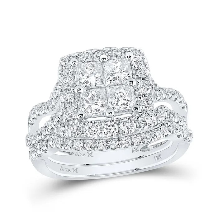GND Rings Gold Square Bridal Wedding Ring Band Set 2 Cttw Princess Natural Diamond Womens 56 grams GND Rings Gold Square Bridal Wedding Ring Band Set 2 Cttw Princess Natural Diamond Womens 56 grams