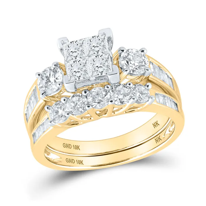 GND Rings Gold Square Bridal Wedding Ring Band Set 2 Cttw Princess Natural Diamond Womens 561 grams GND Rings Gold Square Bridal Wedding Ring Band Set 2 Cttw Princess Natural Diamond Womens 561 grams