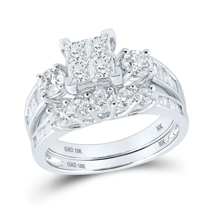 GND Rings Gold Square Bridal Wedding Ring Band Set 2 Cttw Princess Natural Diamond Womens 561 grams GND Rings Gold Square Bridal Wedding Ring Band Set 2 Cttw Princess Natural Diamond Womens 561 grams