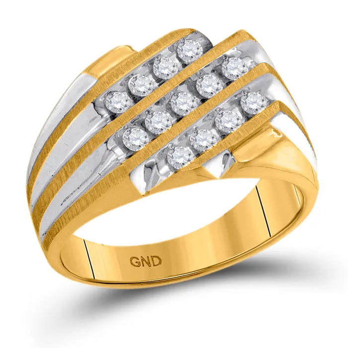 GND Rings Gold Triple Row Cluster Ring 12 Cttw Round Natural Diamond Mens 499 grams GND Rings Gold Triple Row Cluster Ring 12 Cttw Round Natural Diamond Mens 499 grams