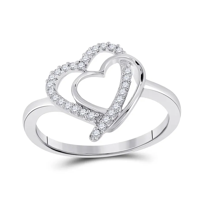 GND Rings Sterling Silver Double Heart Ring 16 Cttw Round Natural Diamond Womens 158 grams GND Rings Sterling Silver Double Heart Ring 16 Cttw Round Natural Diamond Womens 158 grams