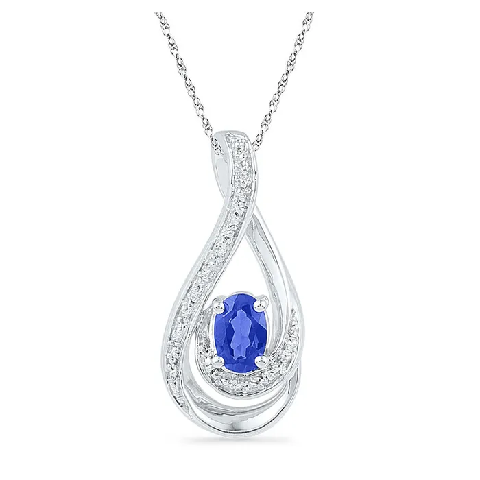 GND Sterling Silver Fashion Pendant 12 Cttw Oval LabCreated Blue Sapphire Womens 169 grams Necklaces GND Sterling Silver Fashion Pendant 12 Cttw Oval LabCreated Blue Sapphire Womens 169 grams Necklaces