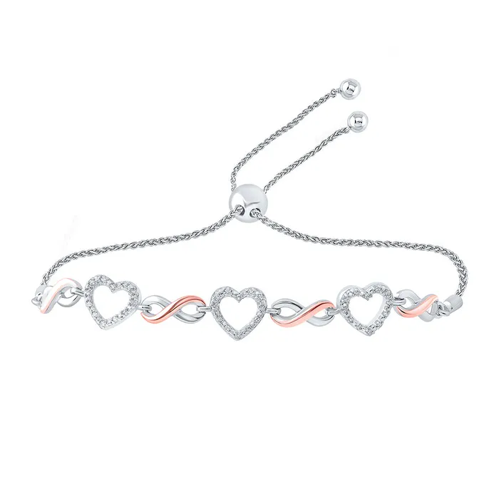 GND Sterling Silver Heart Bolo Bracelet 16 Cttw Round Natural Diamond Womens 529 grams Bracelets GND Sterling Silver Heart Bolo Bracelet 16 Cttw Round Natural Diamond Womens 529 grams Bracelets