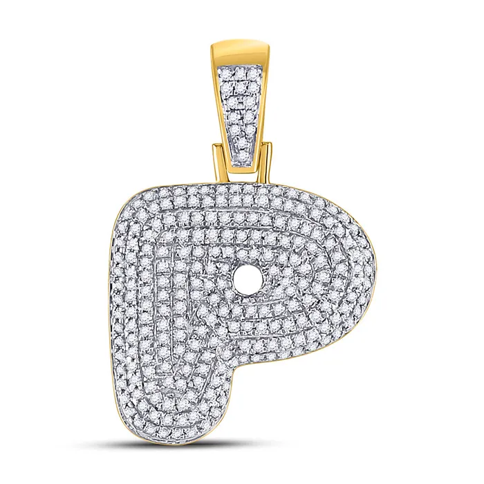 Gold Bubble P Letter Charm Pendant 34 Cttw Round Natural Diamond Mens 388 grams GND Necklaces Gold Bubble P Letter Charm Pendant 34 Cttw Round Natural Diamond Mens 388 grams GND Necklaces