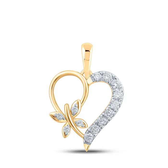 Gold Butterfly Heart Pendant 14 Cttw Round Natural Diamond Womens 121 grams GND Necklaces Gold Butterfly Heart Pendant 14 Cttw Round Natural Diamond Womens 121 grams GND Necklaces