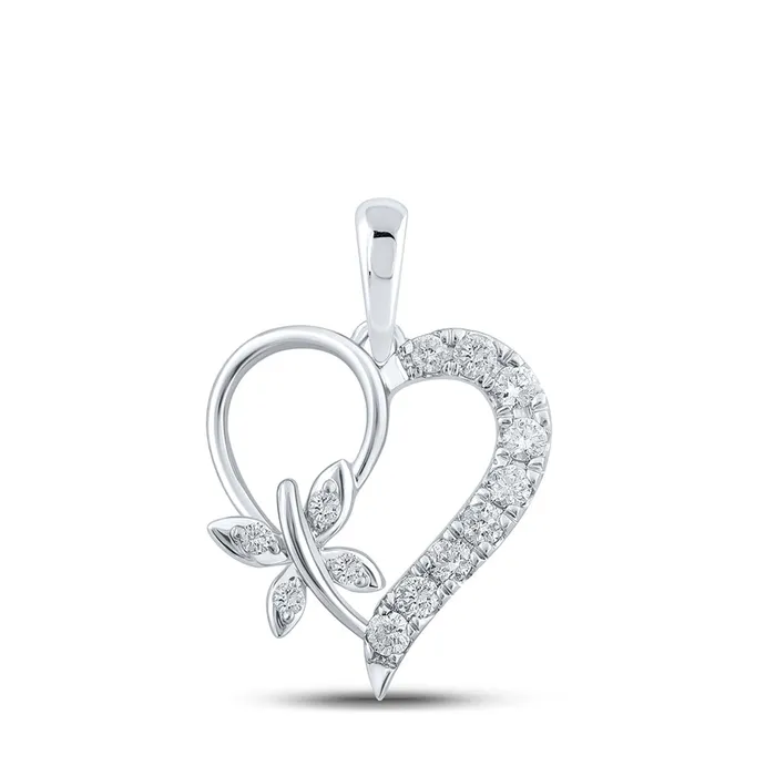 Gold Butterfly Heart Pendant 14 Cttw Round Natural Diamond Womens 121 grams GND Necklaces