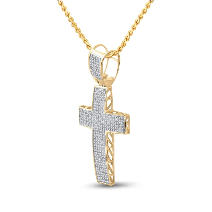 Gold Cross Cross Charm Pendant 1 Cttw Round Natural Diamond Mens 835 grams GND Necklaces