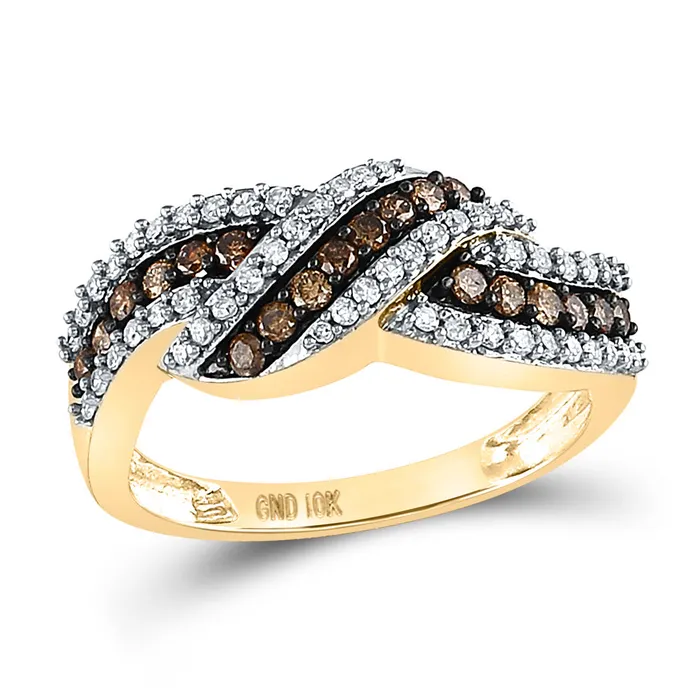 Gold Crossover Band Ring 34 Cttw Round Brown Diamond Womens 244 grams GND Rings