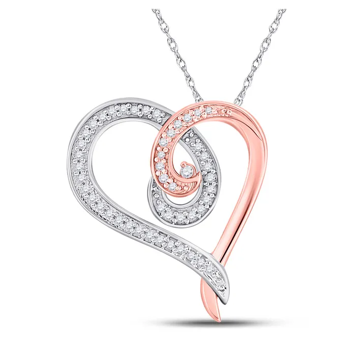Gold Curl Heart Pendant 16 Cttw Round Natural Diamond Womens 2 grams GND Necklaces Gold Curl Heart Pendant 16 Cttw Round Natural Diamond Womens 2 grams GND Necklaces